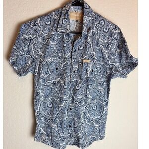 Ariat Pro Series Mens Blue Paisley Short Sleeve Western Button Down Shirt Small